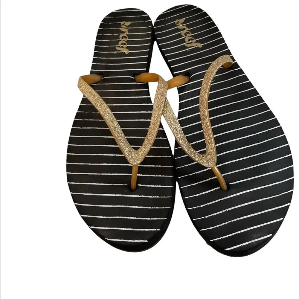 Reef black gold glitter sandals size 10-11 New without tag